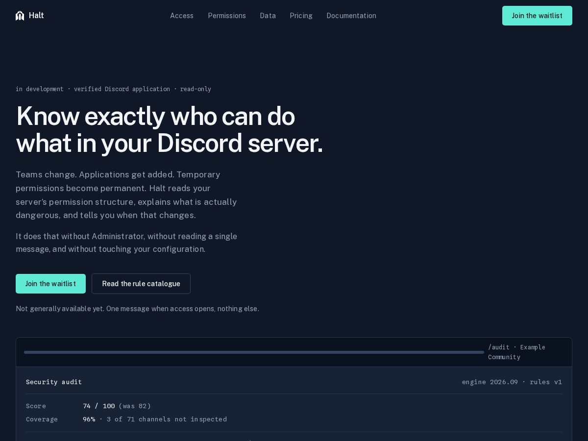 Landing-page snapshot of haltbot.app