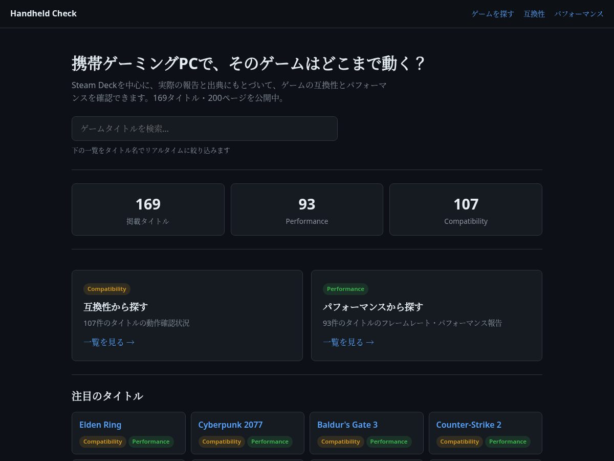 Landing-page snapshot of handheldcheck.com