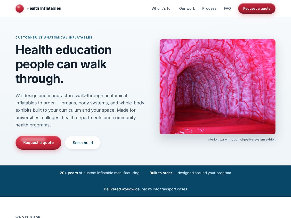 Landing-page snapshot of healthinflatables.com