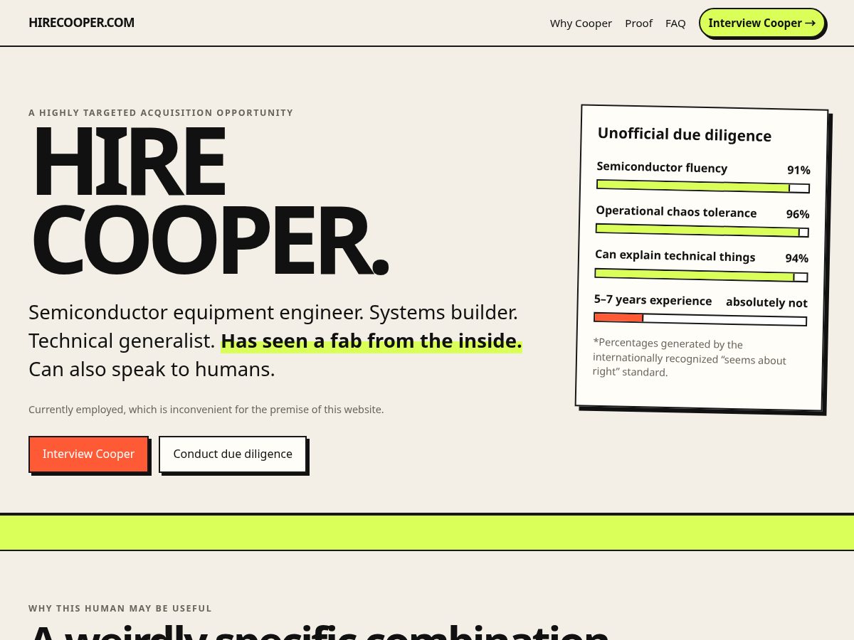 Landing-page snapshot of hirecooper.com