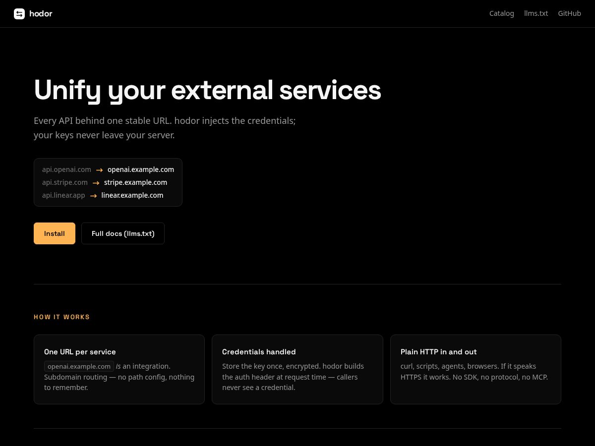 Landing-page snapshot of hodor.ing