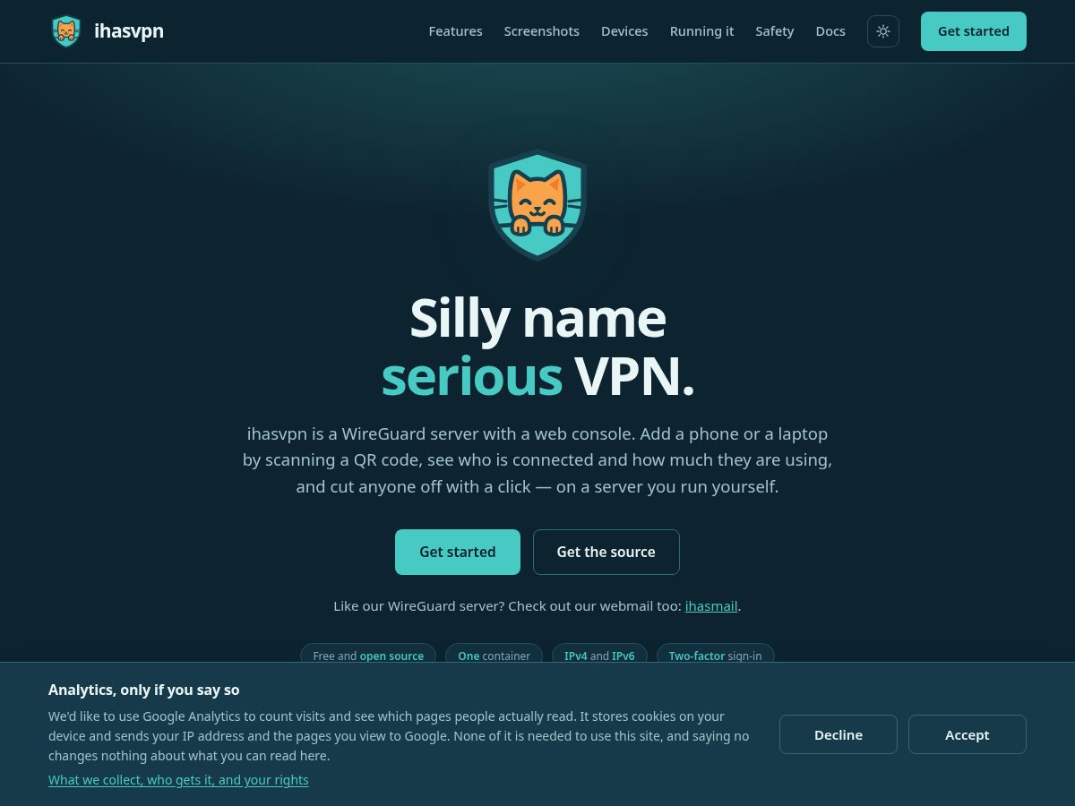 Landing-page snapshot of ihasvpn.net