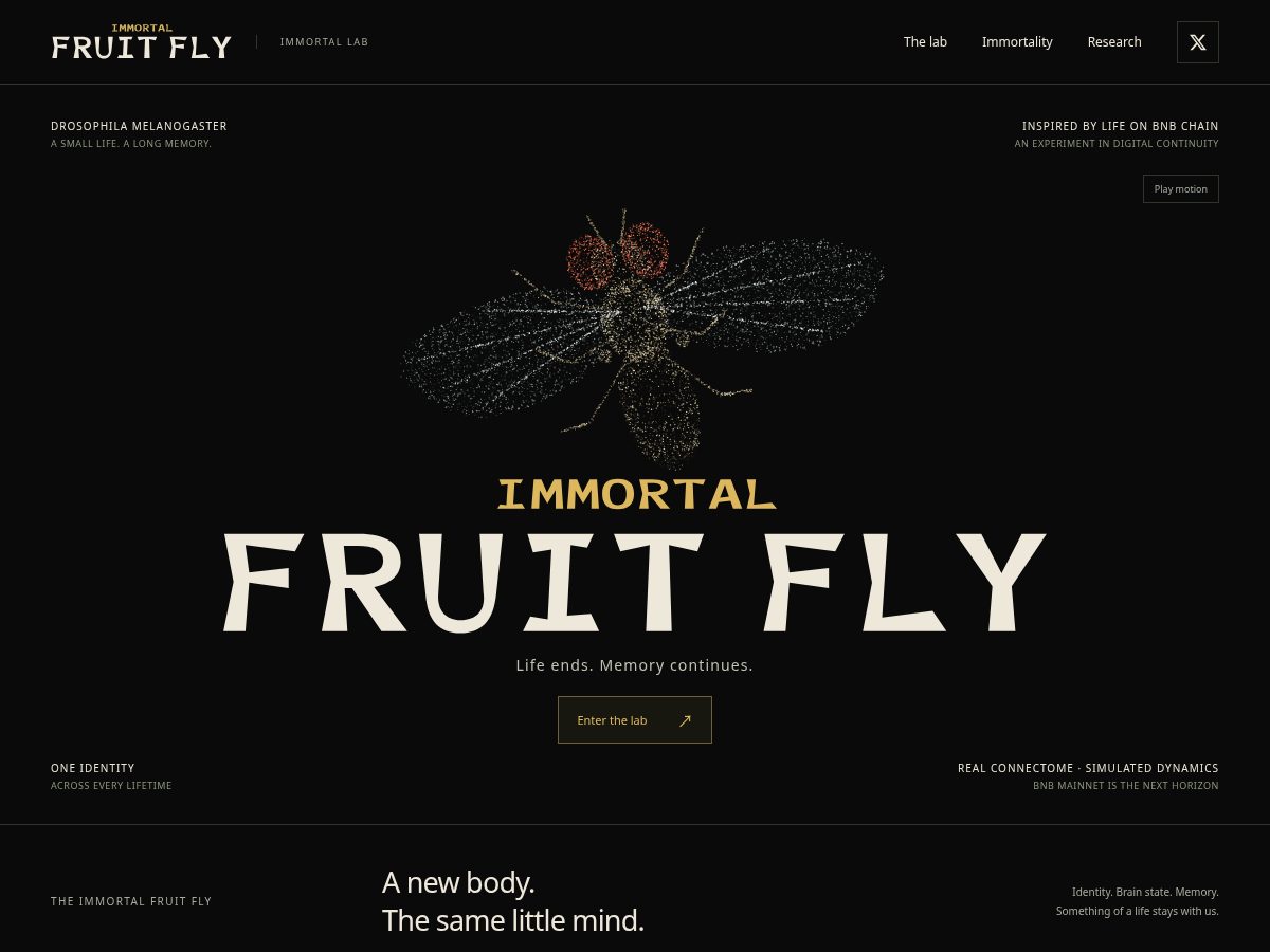 Landing-page snapshot of immortalfruitfly.xyz