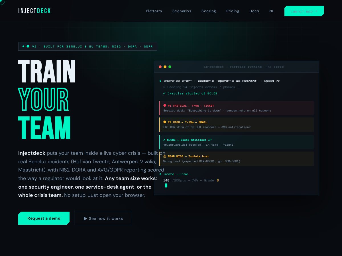 Landing-page snapshot of injectdeck.com