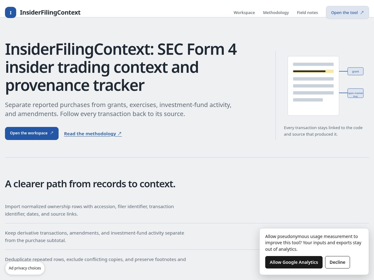 Landing-page snapshot of insiderfilingcontext.com