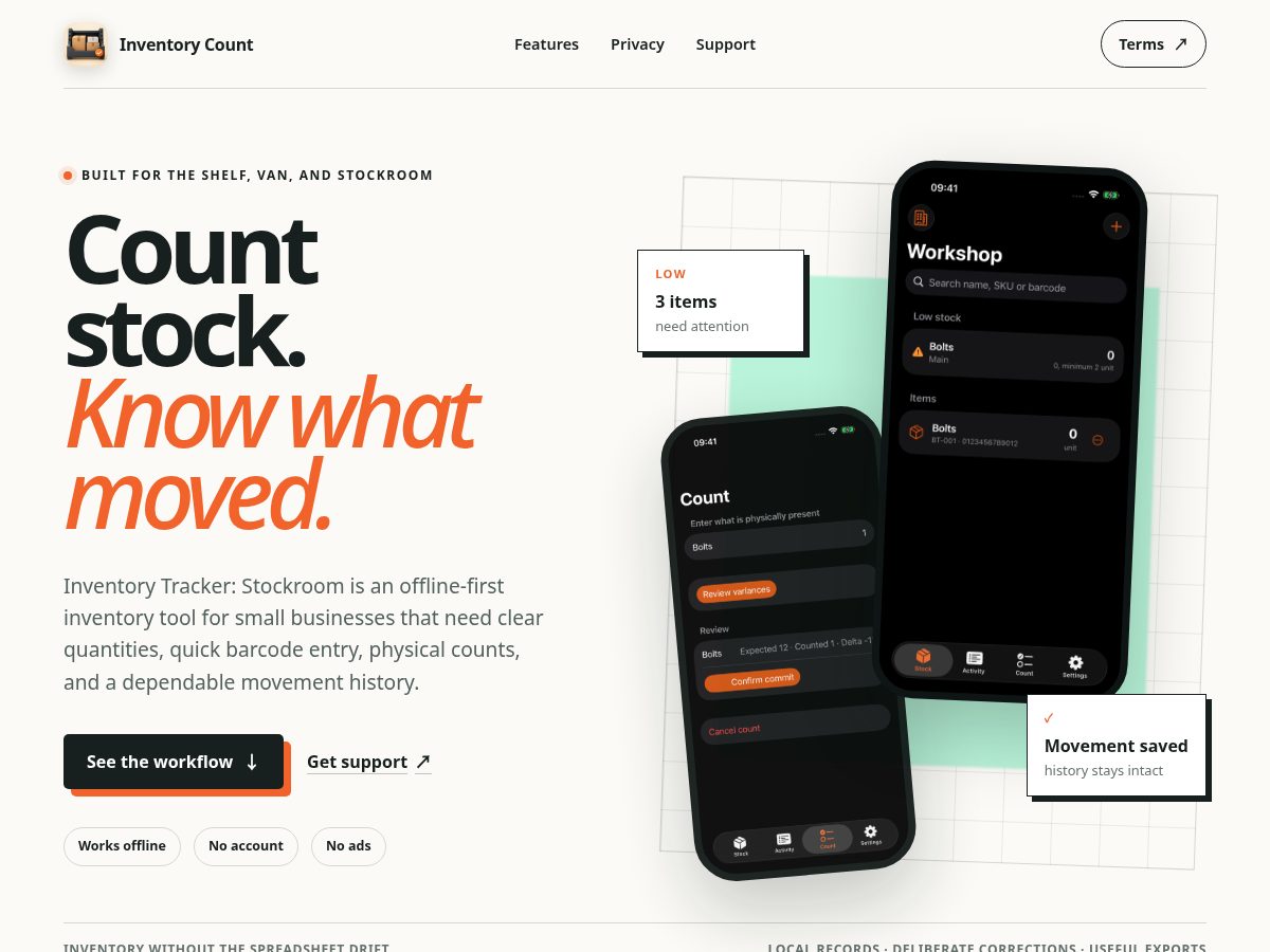 Landing-page snapshot of inventorycount.app