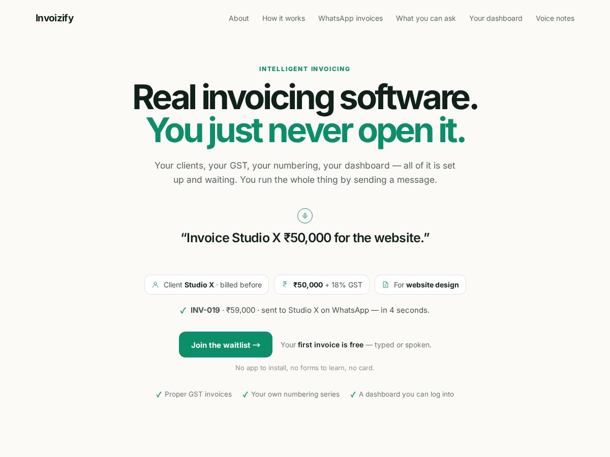 Landing-page snapshot of invoizify.com