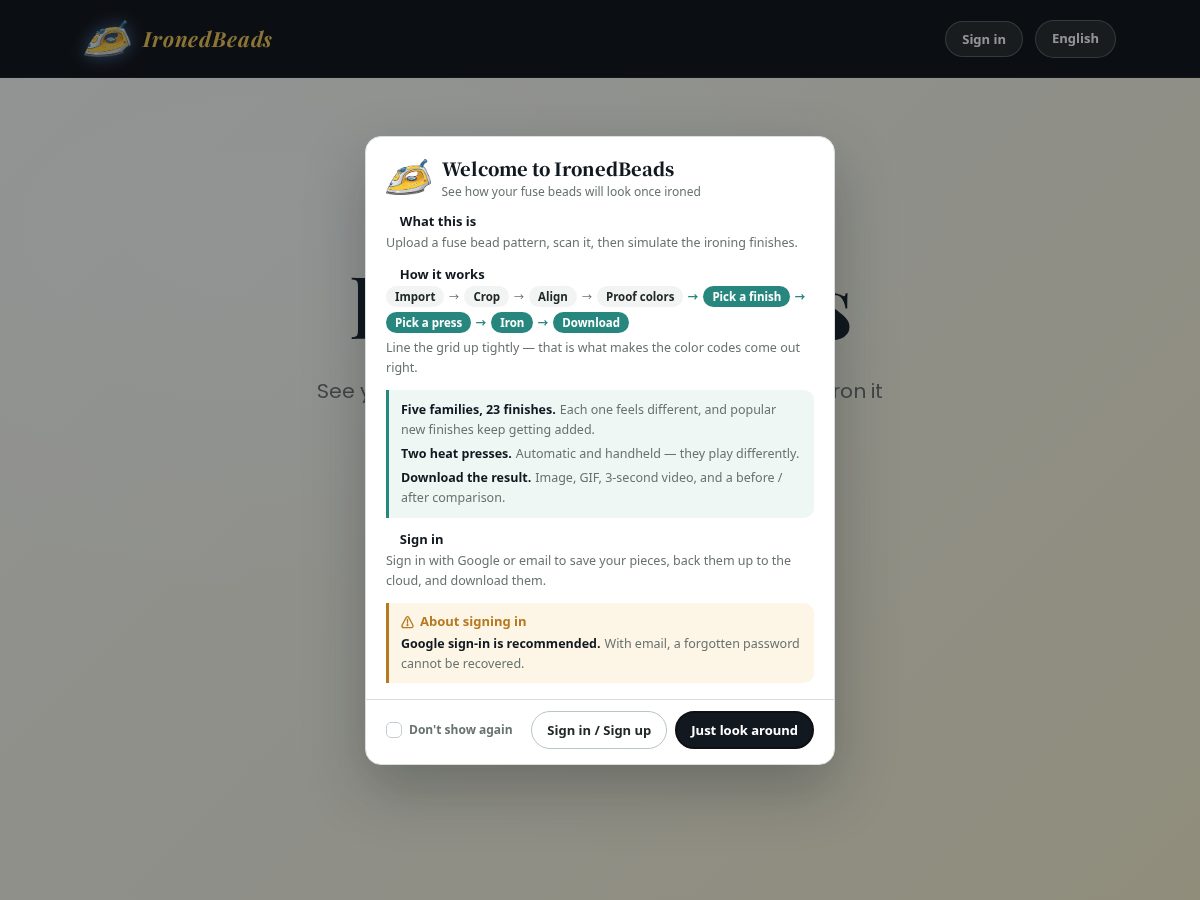 Landing-page snapshot of ironedbeads.com