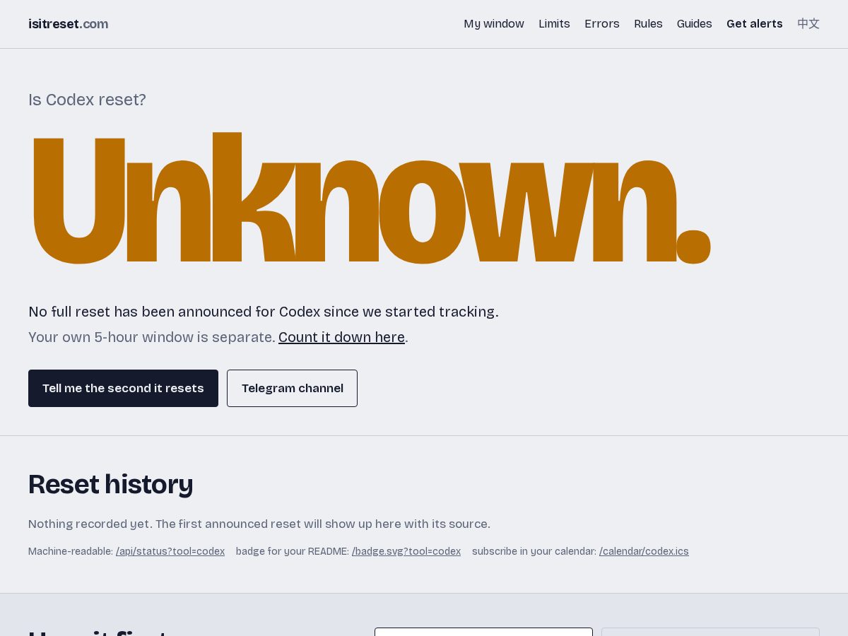 Landing-page snapshot of isitreset.com