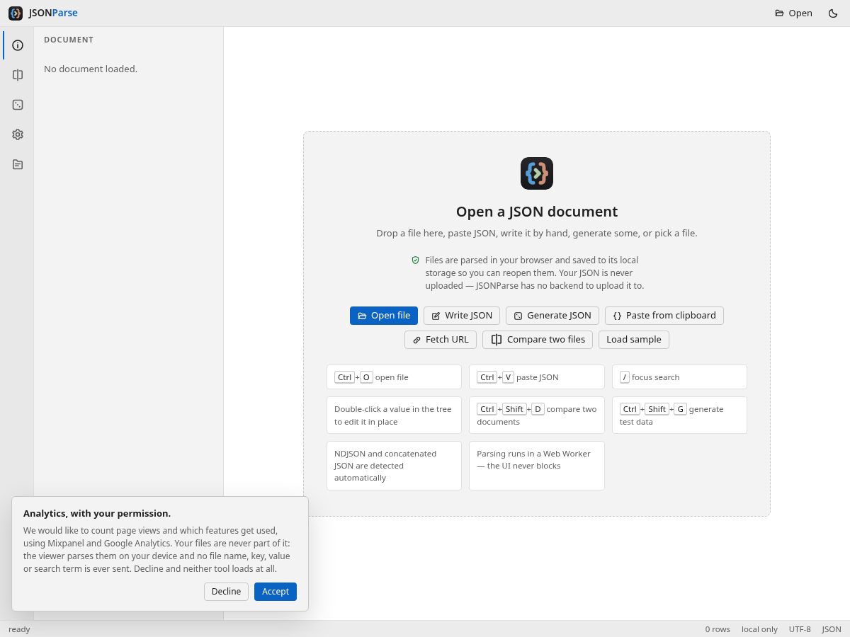 Landing-page snapshot of jsonparse.online