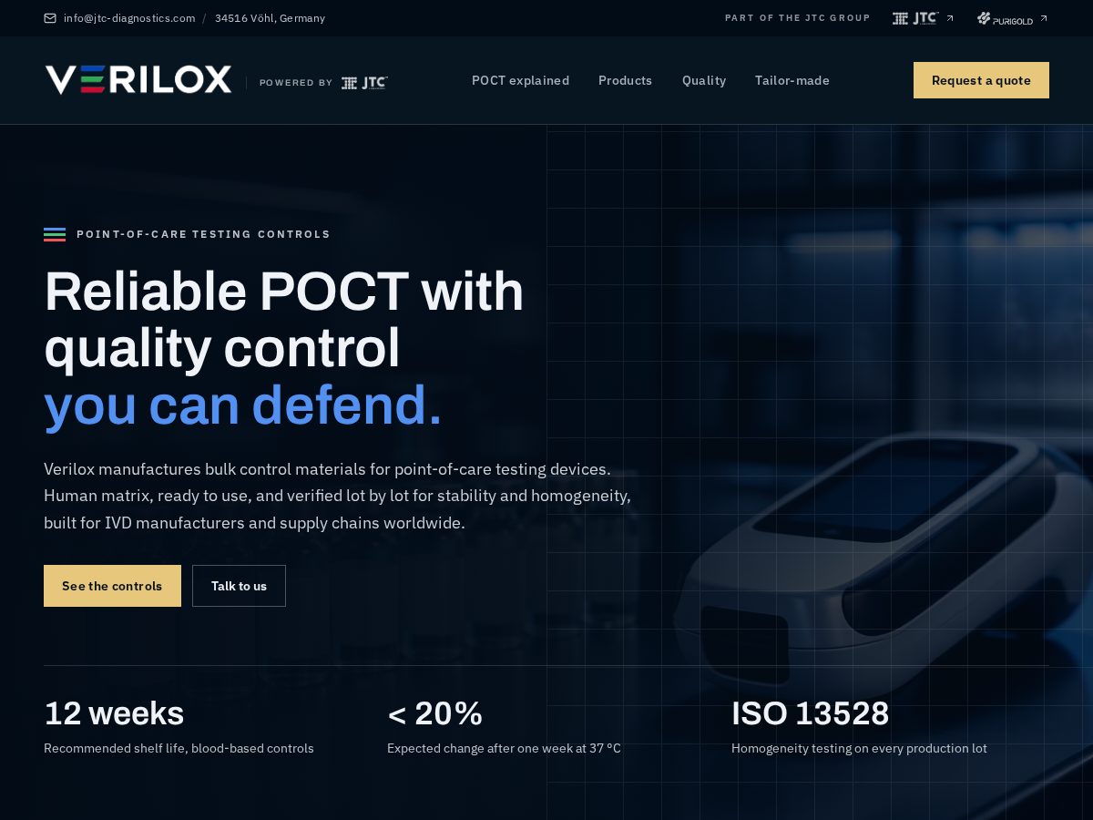 Landing-page snapshot of jtc-verilox.com