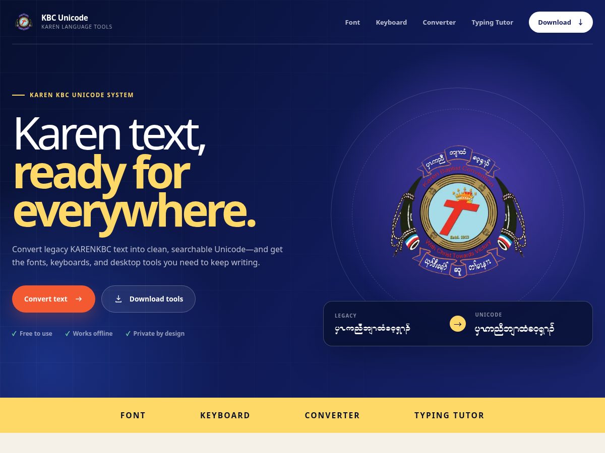 Landing-page snapshot of kbcunicode.org