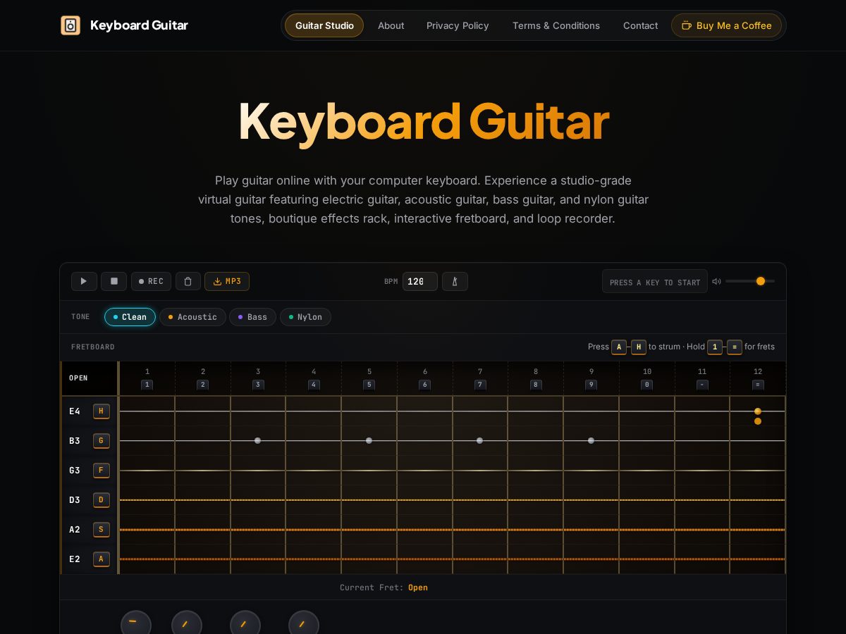 Landing-page snapshot of keyboardguitar.com