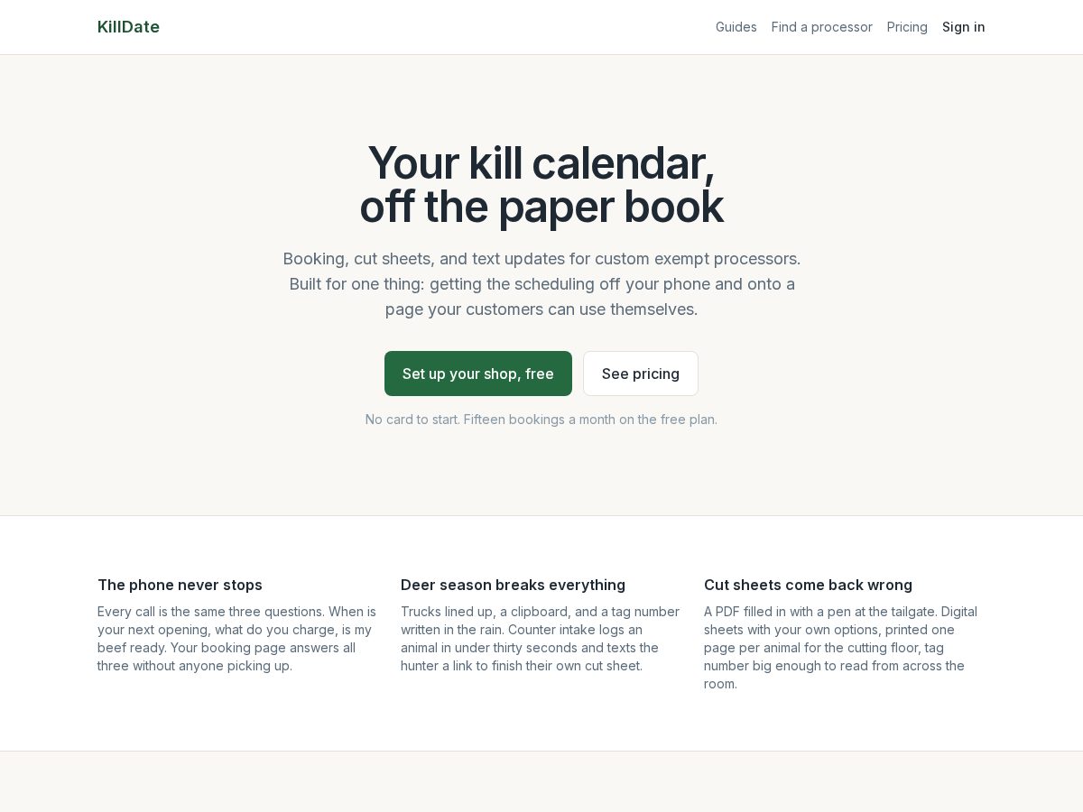 Landing-page snapshot of killdate.app