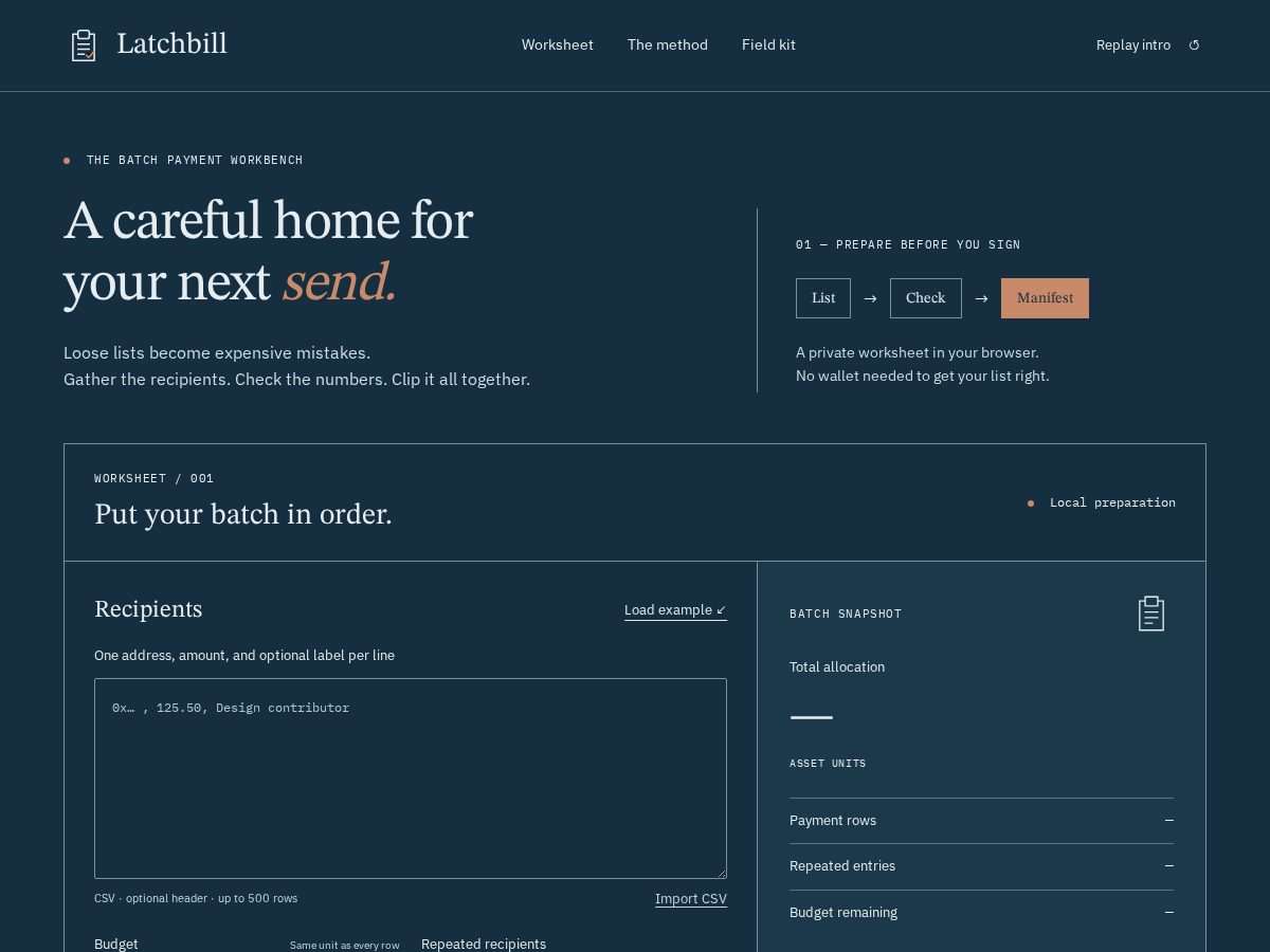 Landing-page snapshot of latchbill.xyz