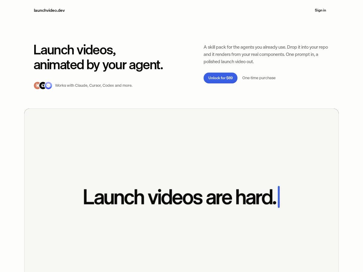 Landing-page snapshot of launchvideo.dev