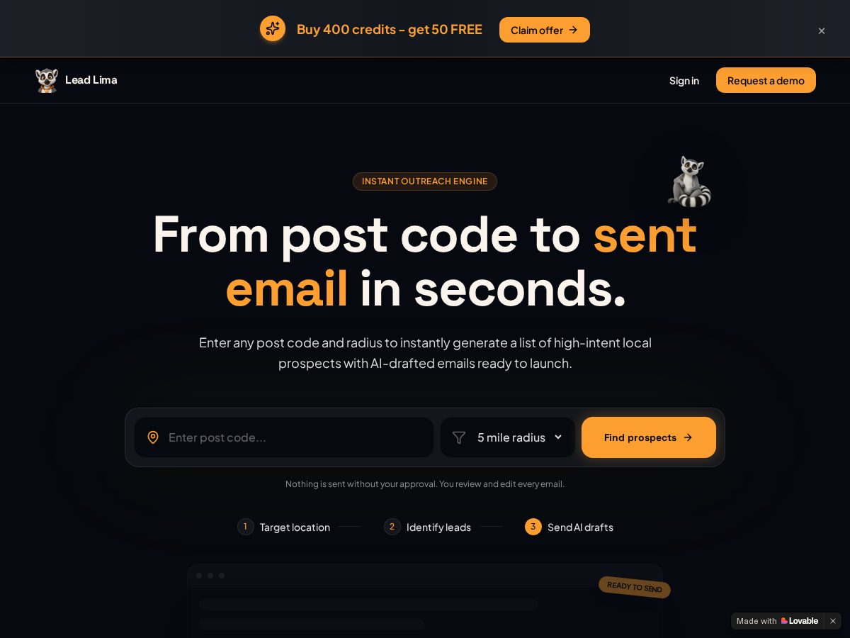 Landing-page snapshot of leadlima.com
