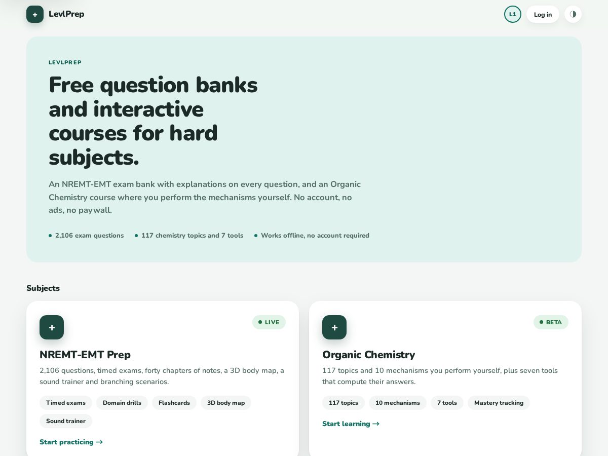 Landing-page snapshot of levlprep.com