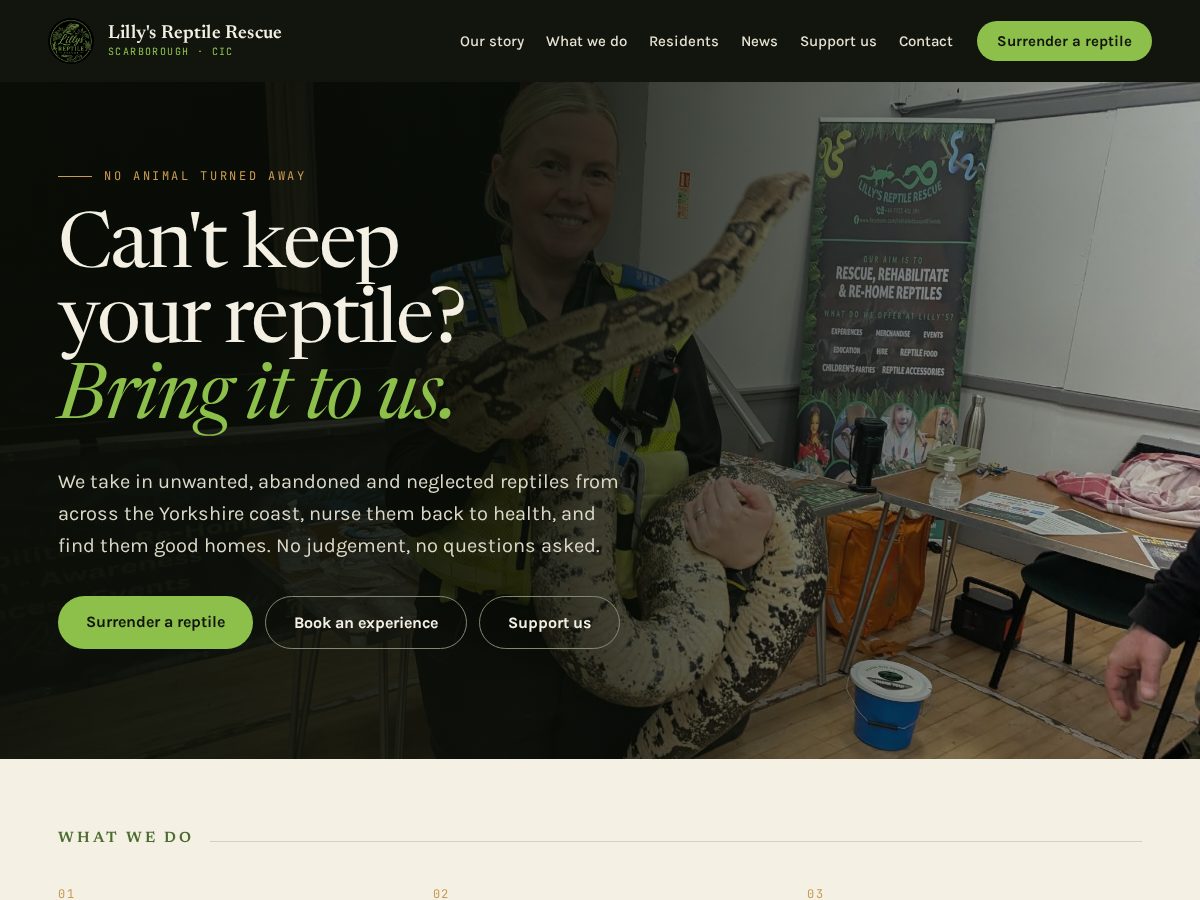 Landing-page snapshot of lillysreptilerescue.com