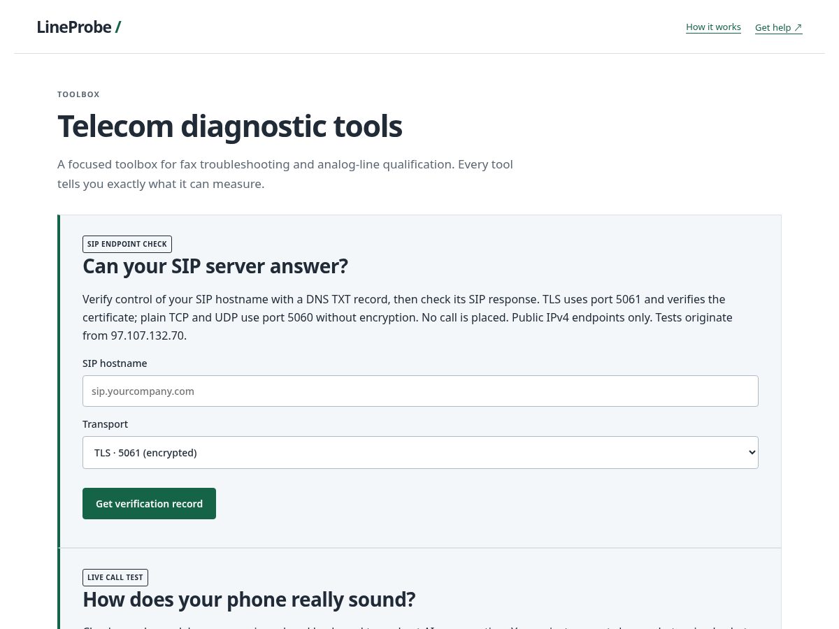 Landing-page snapshot of lineprobe.com
