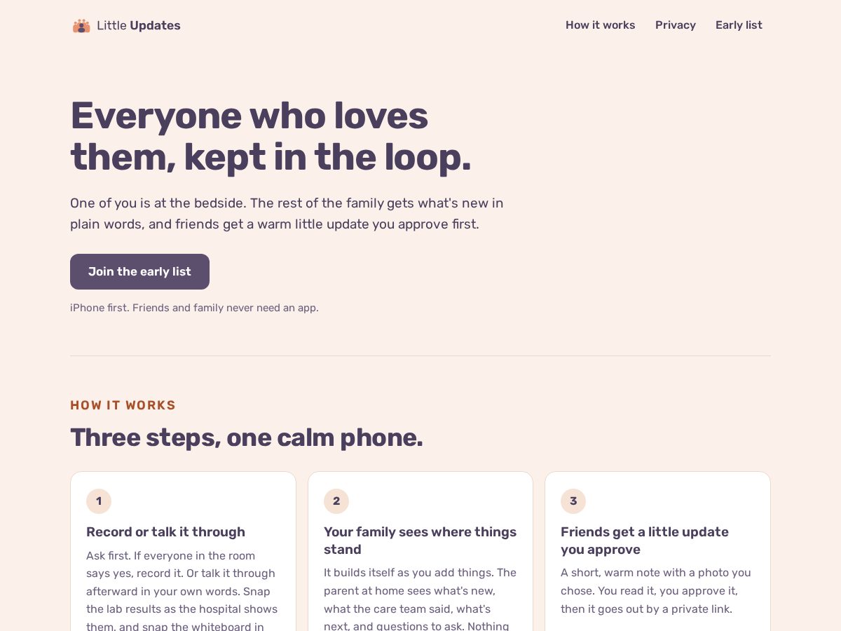 Landing-page snapshot of littleupdatesapp.com