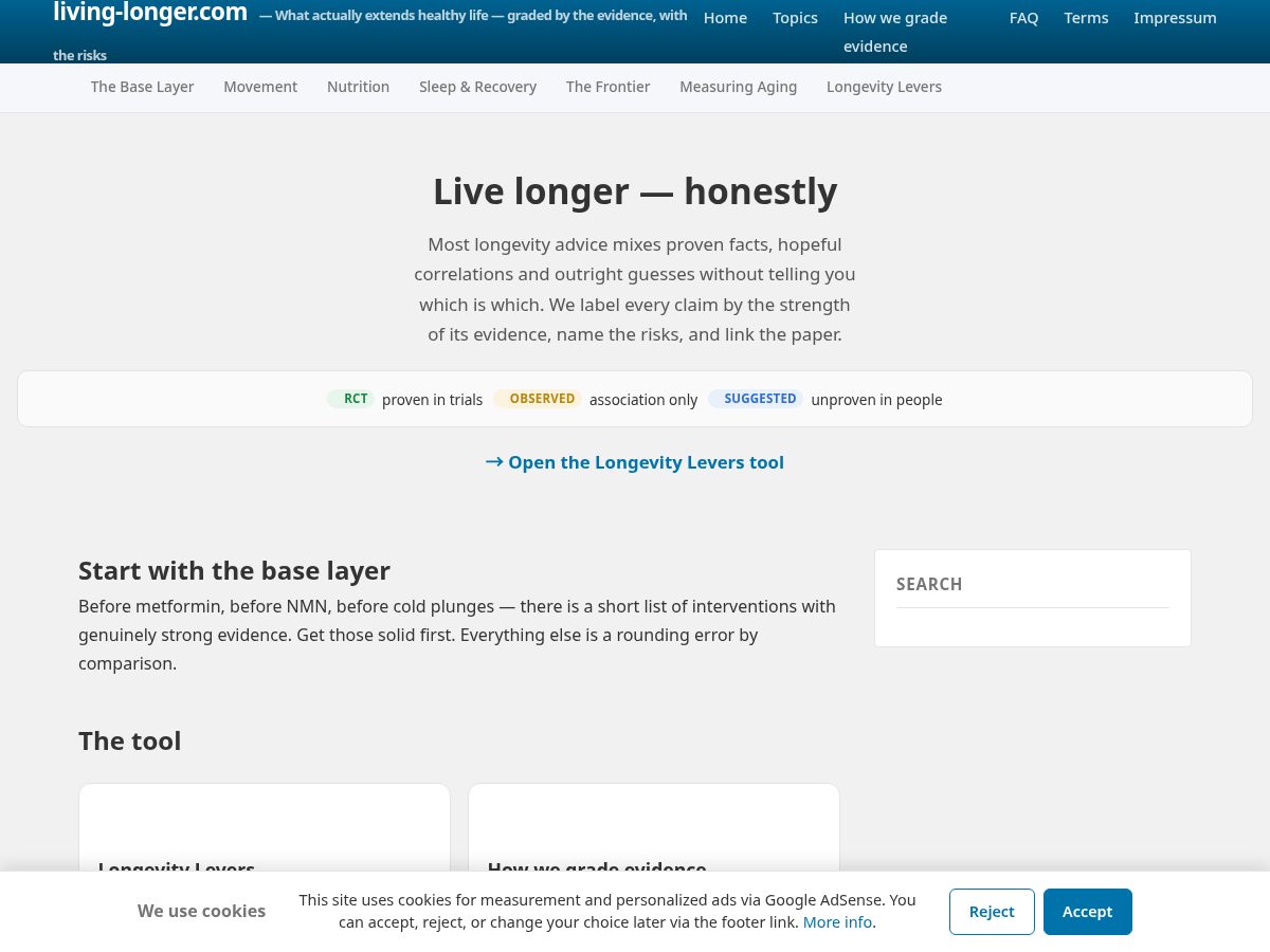 Landing-page snapshot of living-longer.com
