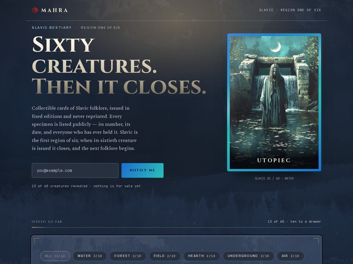 Landing-page snapshot of mahra.cards
