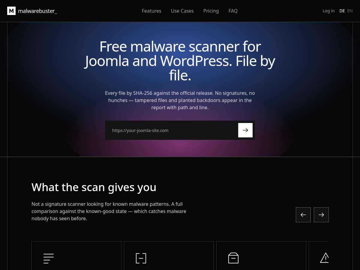Landing-page snapshot of malwarebuster.live