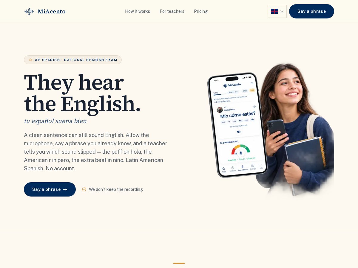 Landing-page snapshot of miacento.app