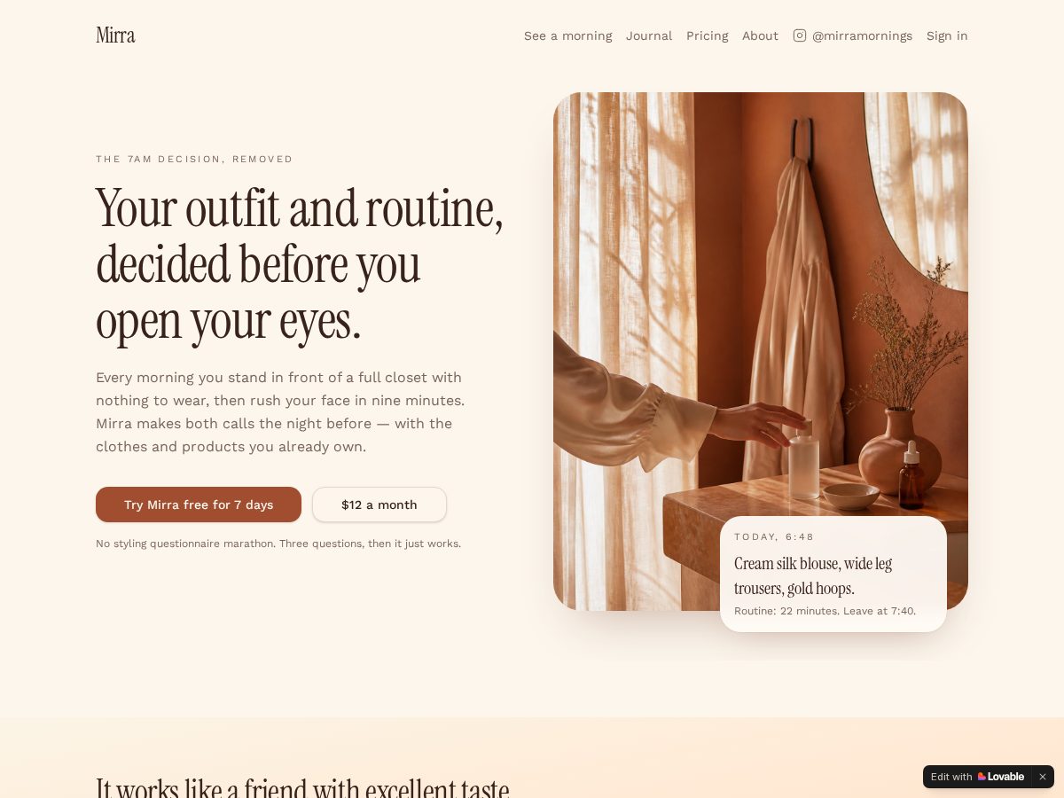 Landing-page snapshot of mirramornings.com