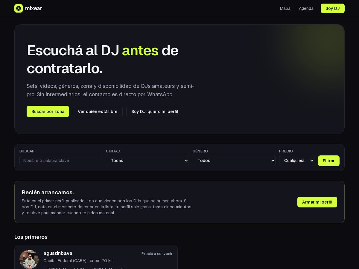 Landing-page snapshot of mixear.app