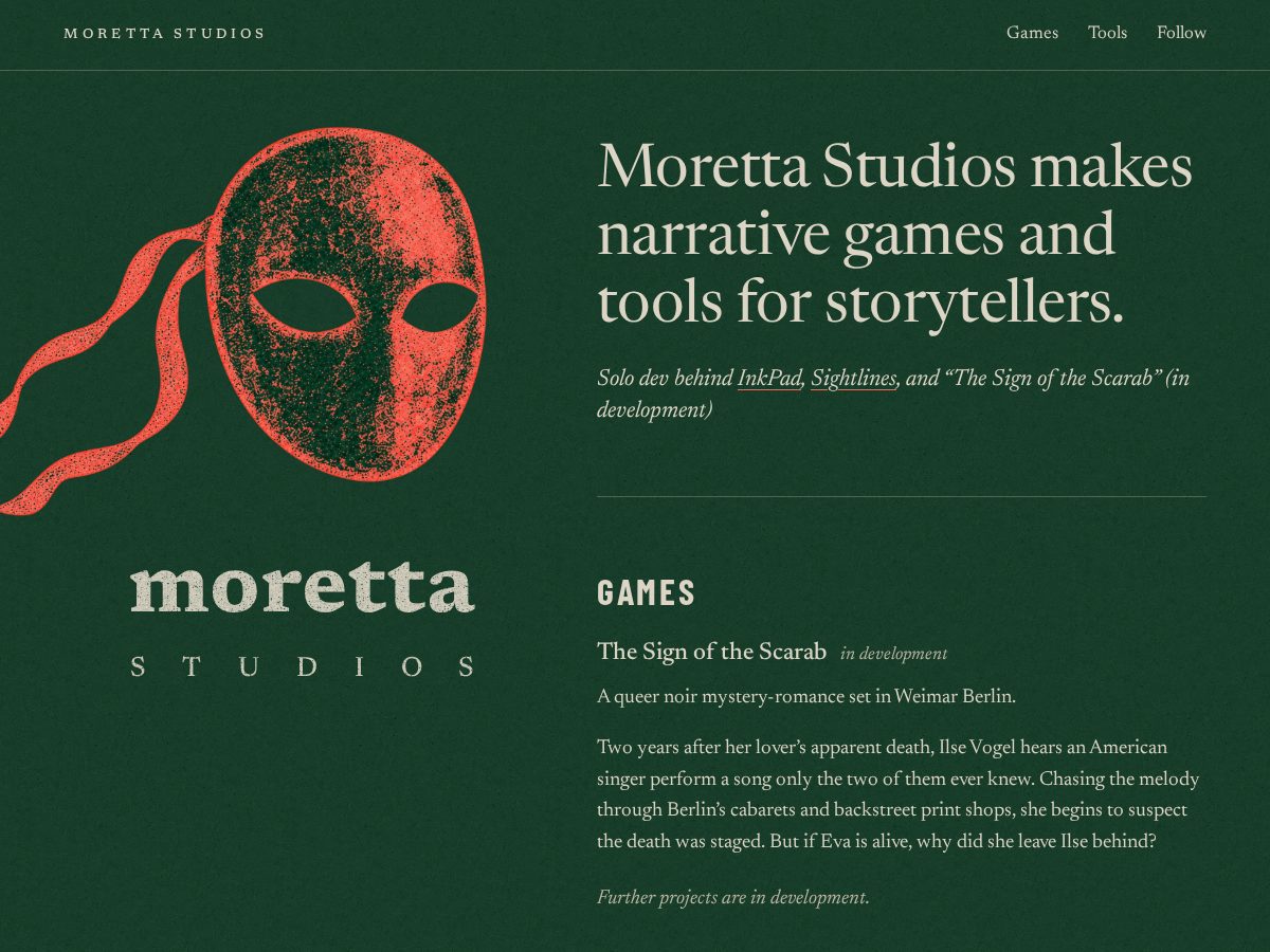 Landing-page snapshot of moretta.dev