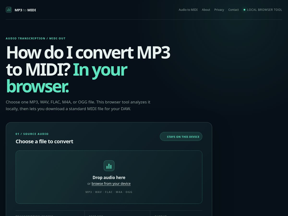 Landing-page snapshot of mp3tonotes.com