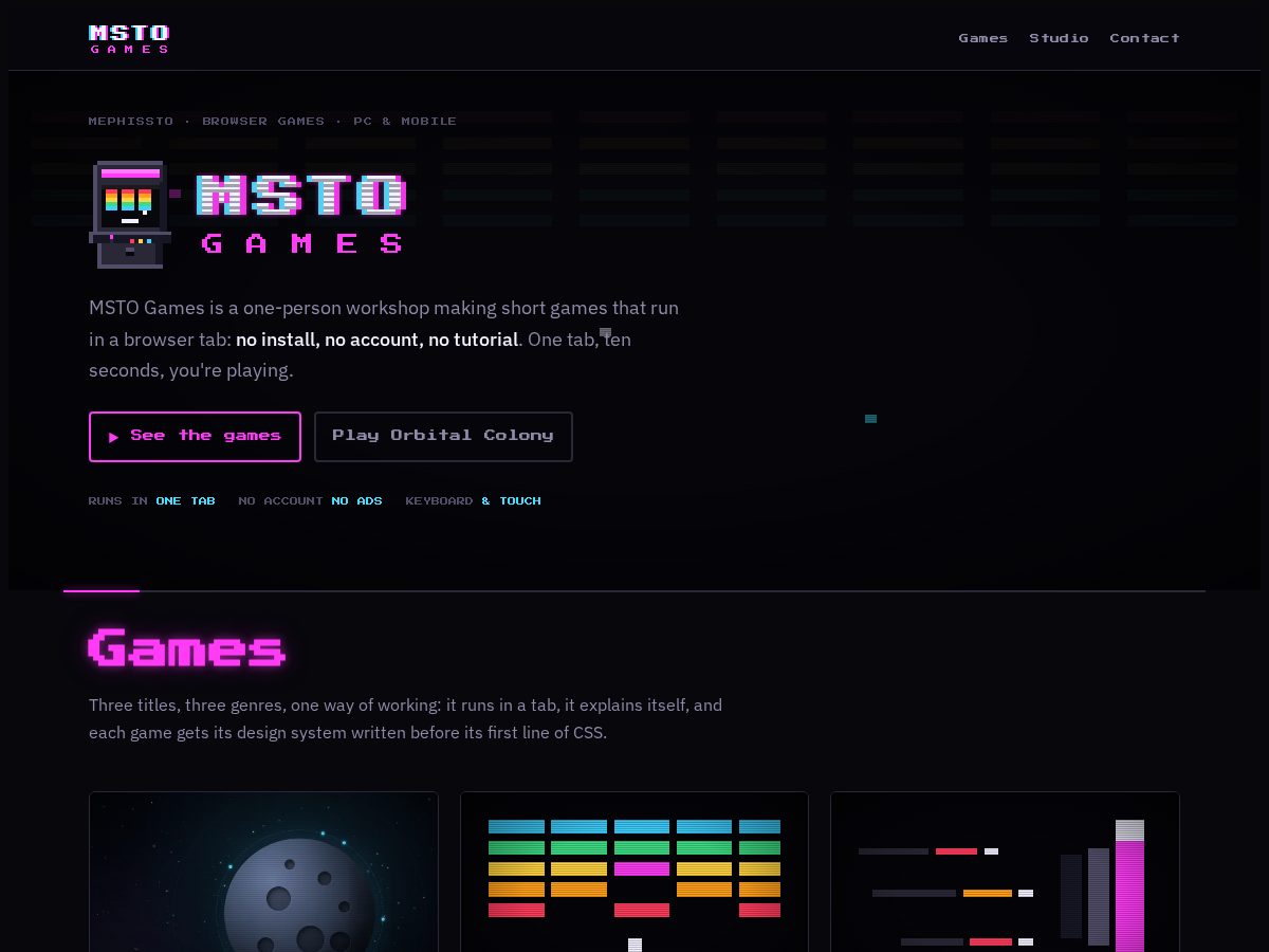 Landing-page snapshot of msto.games