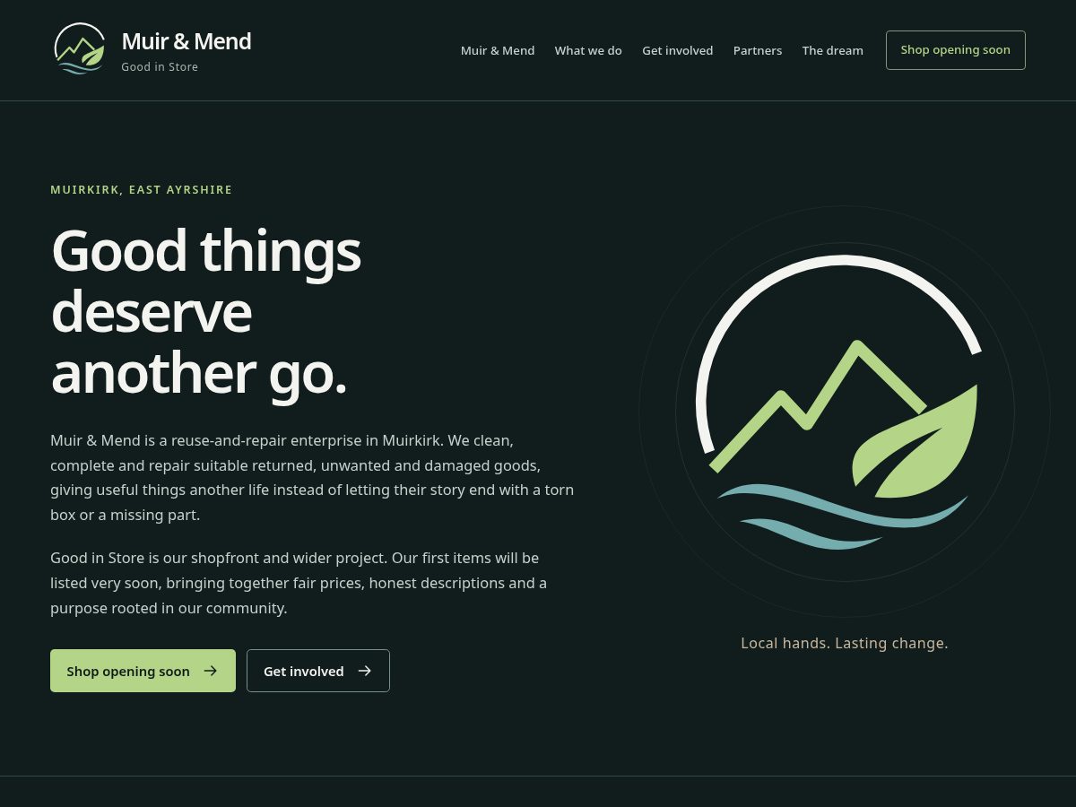 Landing-page snapshot of muirandmend.shop