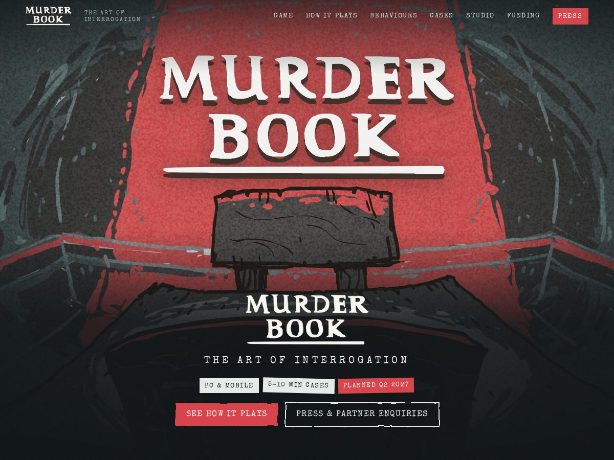 Landing-page snapshot of murderbookgame.com