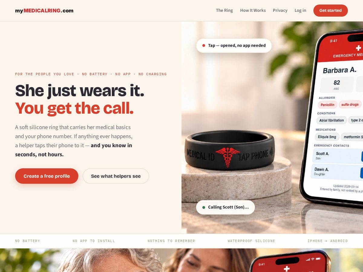 Landing-page snapshot of mymedicalring.com