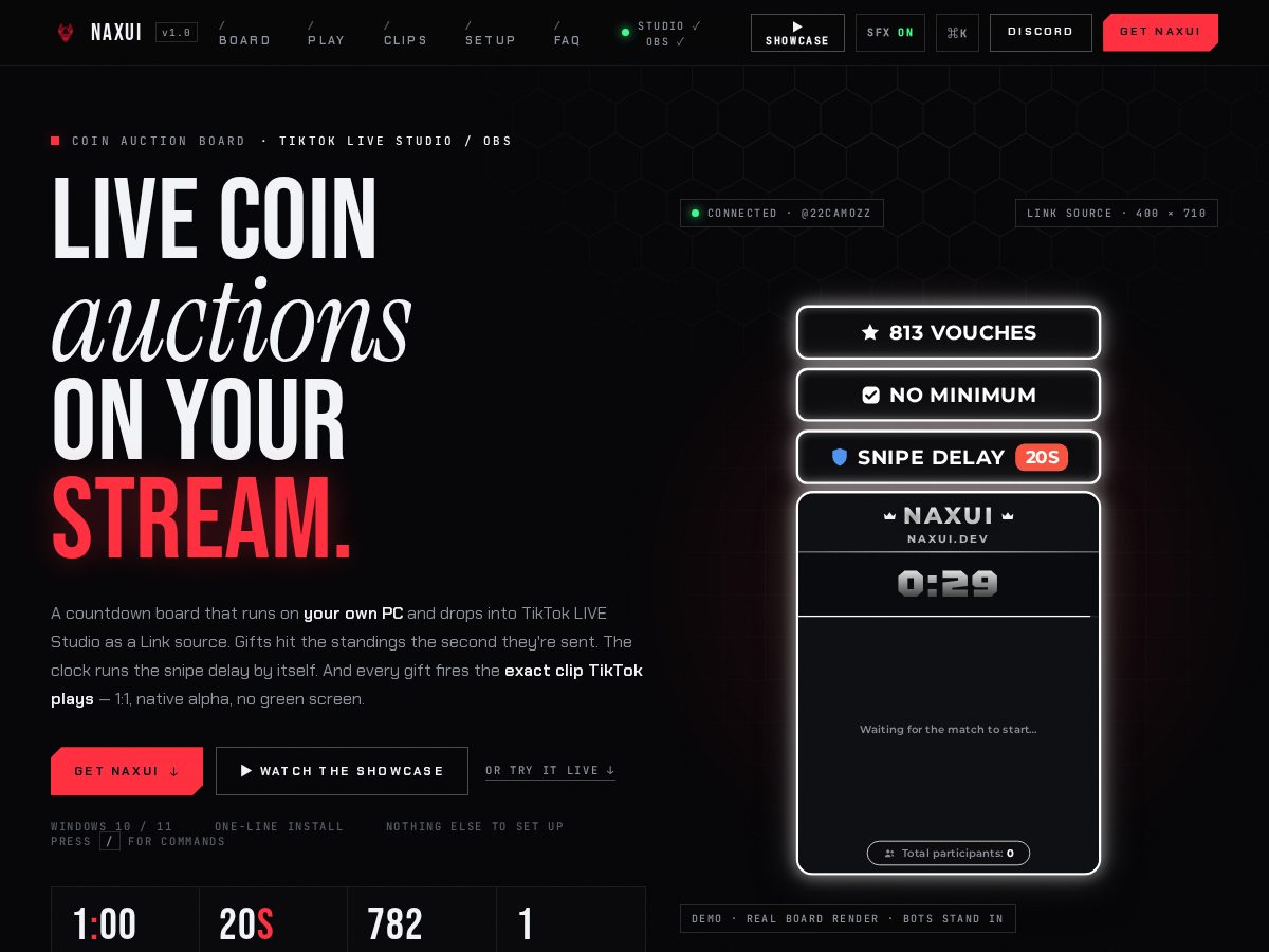 Landing-page snapshot of naxui.dev