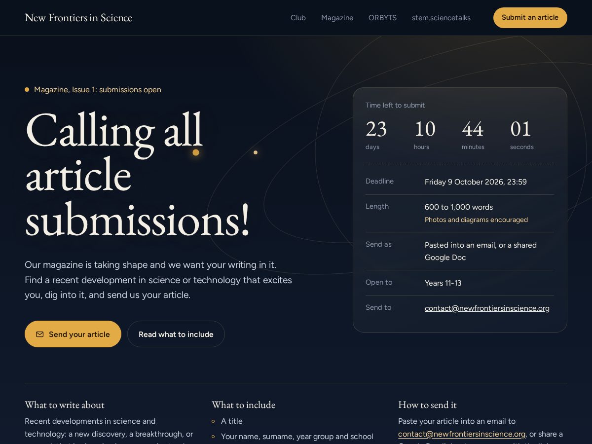 Landing-page snapshot of newfrontiersinscience.org