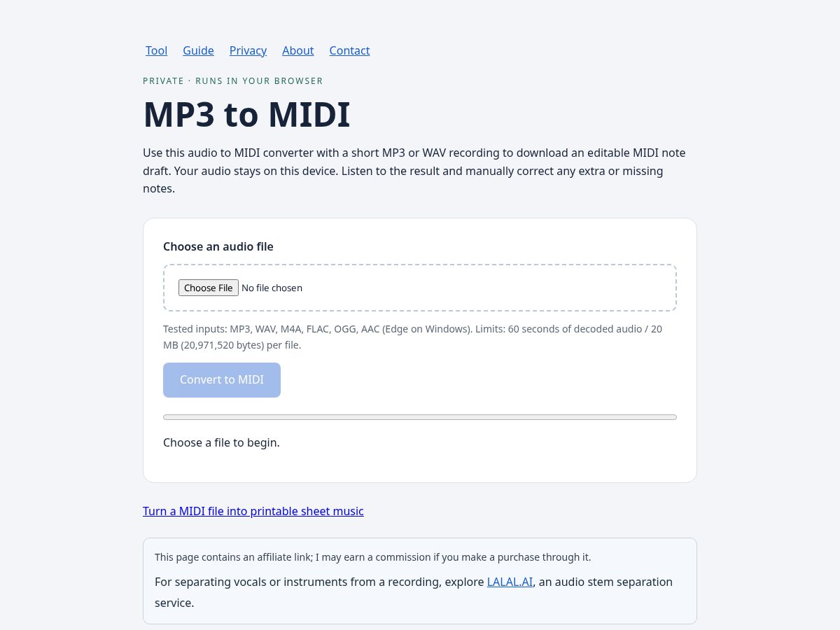 Landing-page snapshot of notefromaudio.com