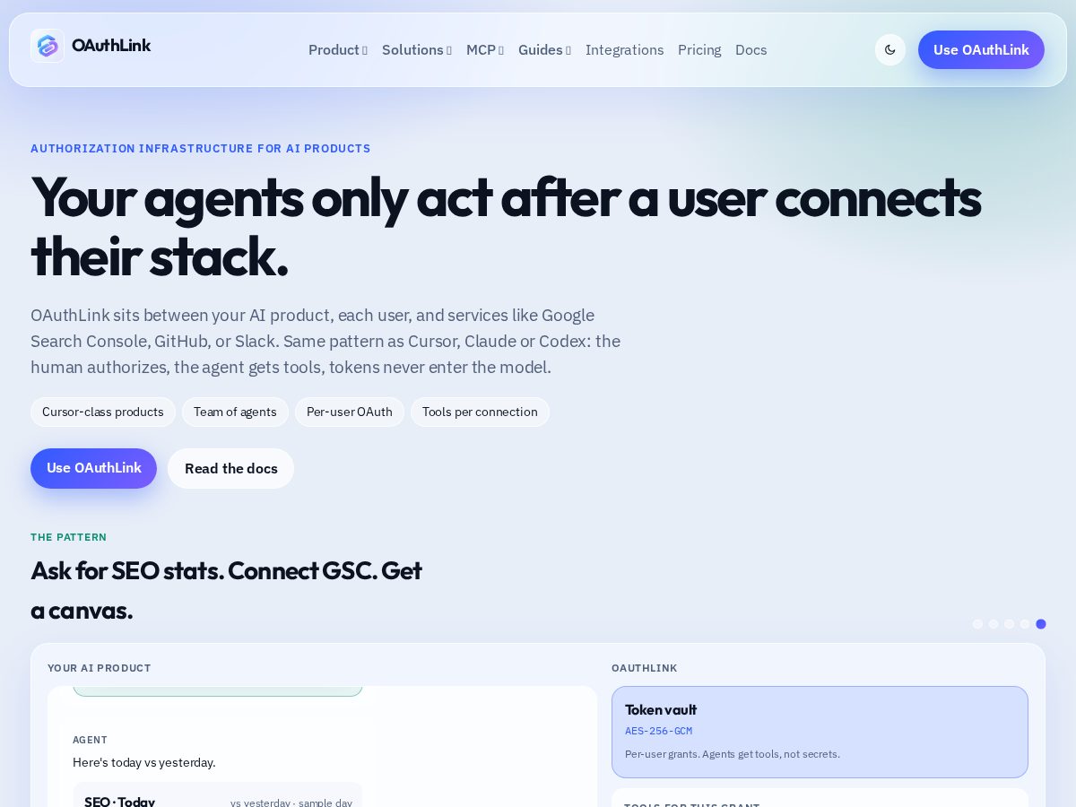 Landing-page snapshot of oauthlink.dev