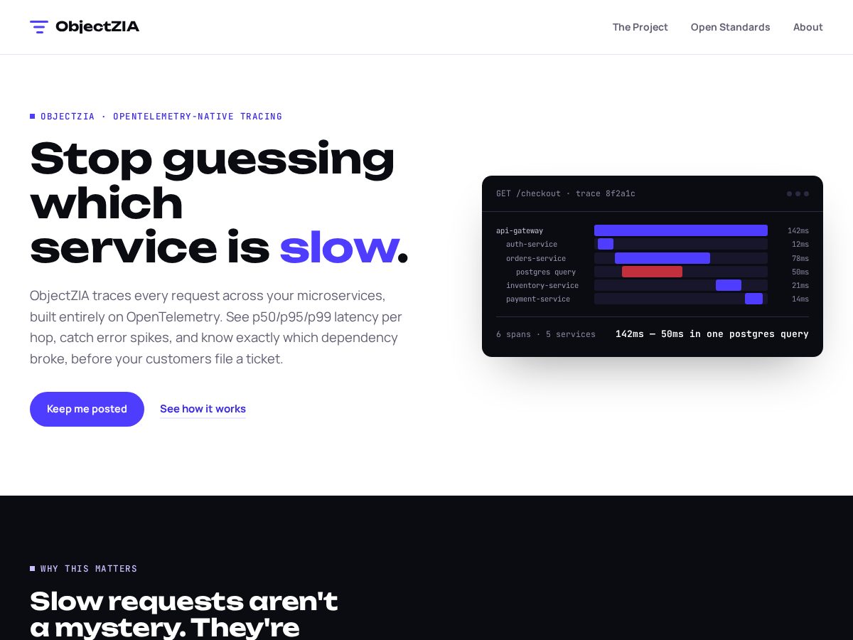 Landing-page snapshot of objectzia.com