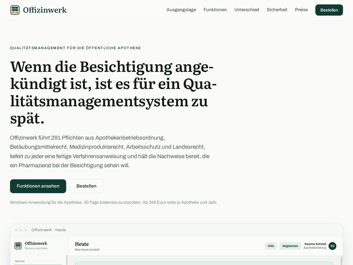 Landing-page snapshot of offizinwerk.com