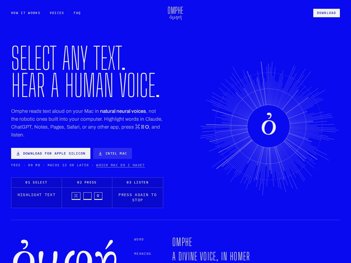 Landing-page snapshot of omphe.app