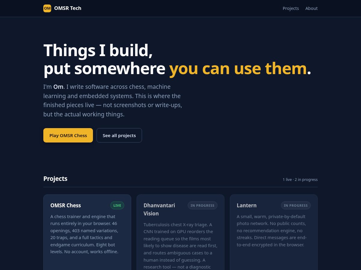 Landing-page snapshot of omsrtech.com