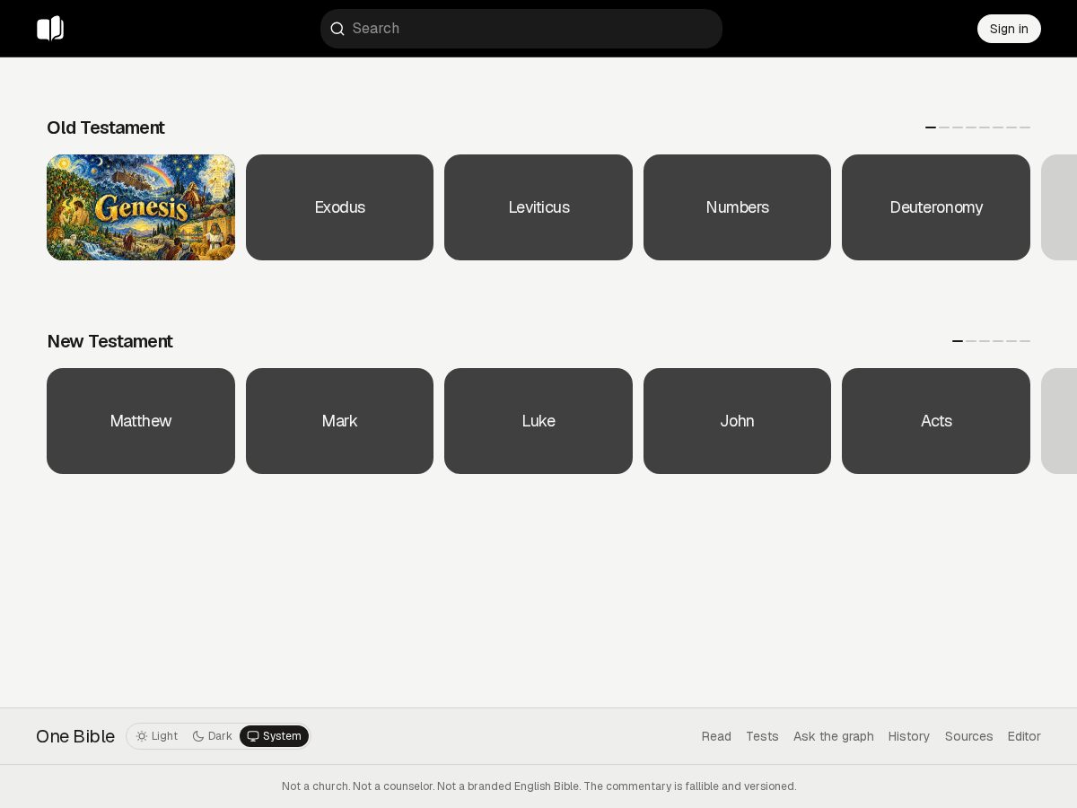 Landing-page snapshot of onebible.dev