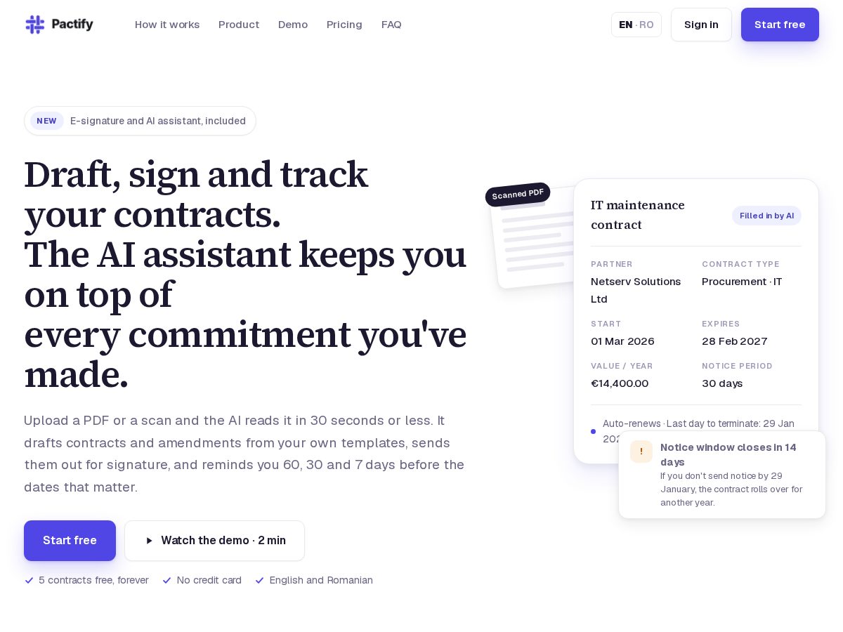Landing-page snapshot of onepactify.com