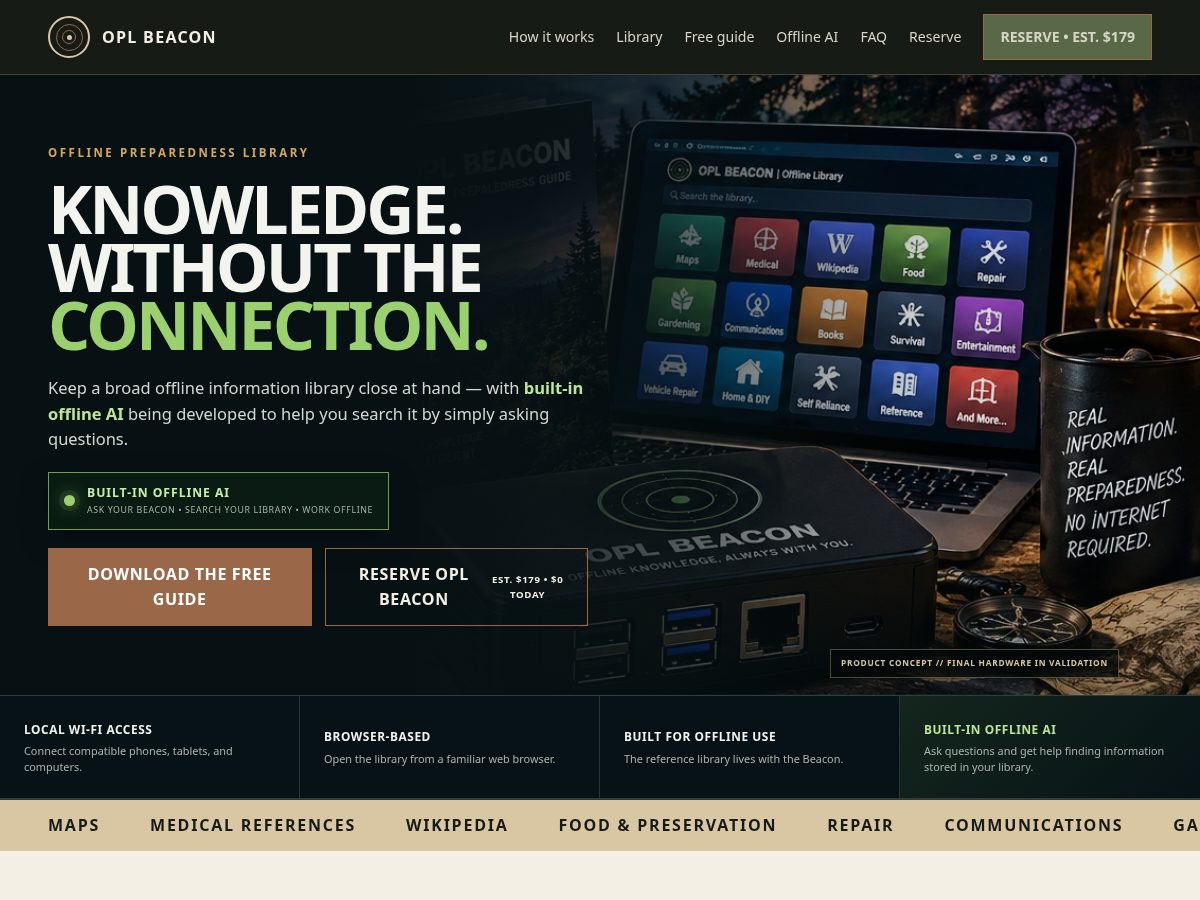 Landing-page snapshot of oplbeacon.com