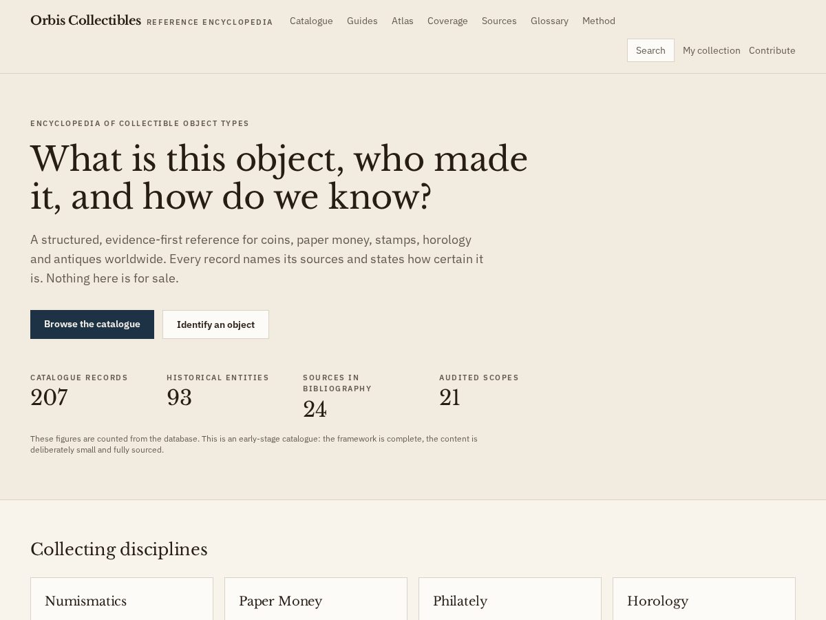 Landing-page snapshot of orbiscollectibles.com