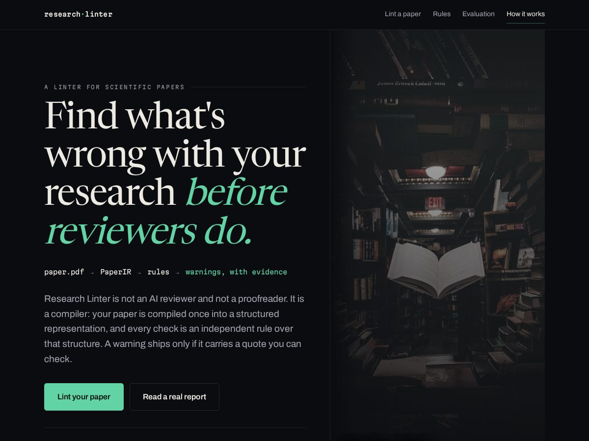 Landing-page snapshot of paperlinter.online